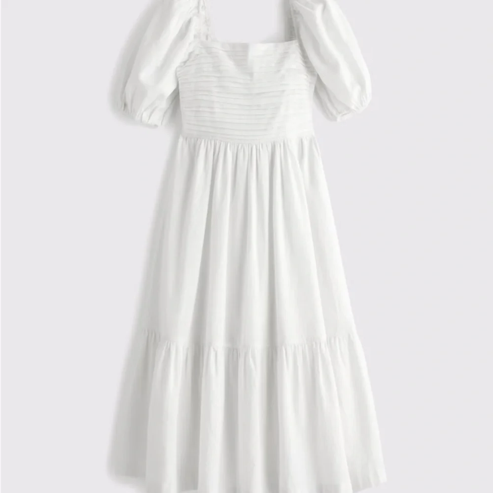 Abercrombie & Fitch White Square-Neck Midi Dress with Puff Sleeves - Picture 5 of 9